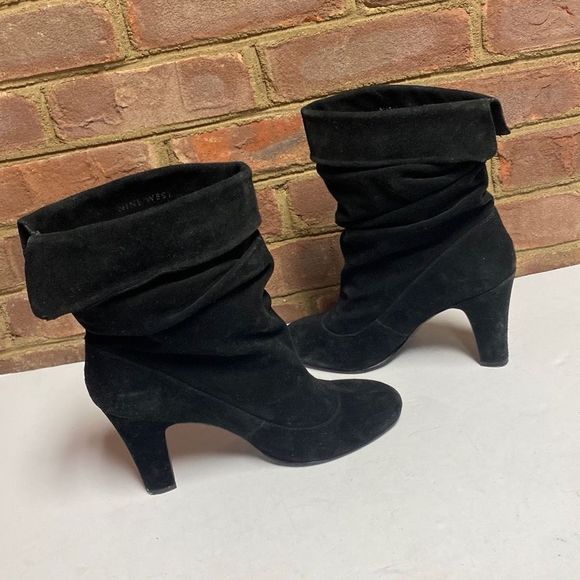 Nine West Black Leather Suede Slouch Heeled Boot Size 9 - Picture 5 of 9